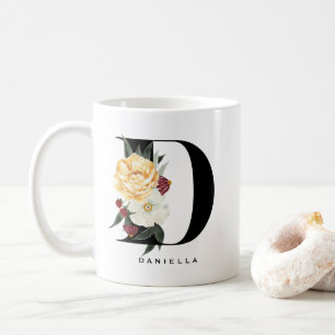 Mug Aquarelle Anémone Botanique Lettre D Monogramme