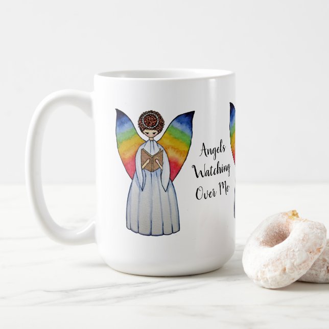 Mug Aquarelle Angel Avec Arcs-En-Ciel Lire Un Livre (Avec donut)