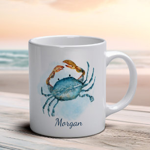 Mug Aquarelle Aqua Crabe Bleu Personnalisé Côtier