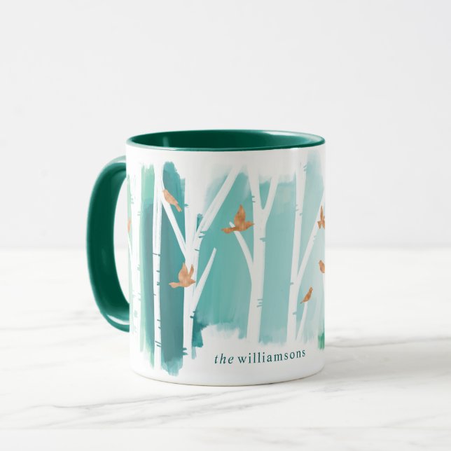 Mug Aquarelle Aqua Wash Birch Treks & Gold Doves (Devant gauche)