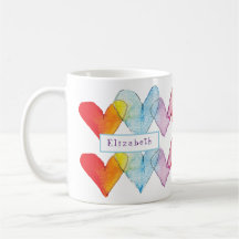 Aquarelle arc-en-ciel Coeurs Monogramme peint à la
