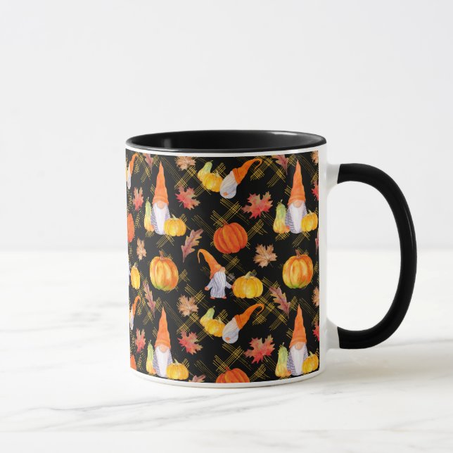 Mug Aquarelle Automne Gnomes, Citrouille Et Feuille (Droite)