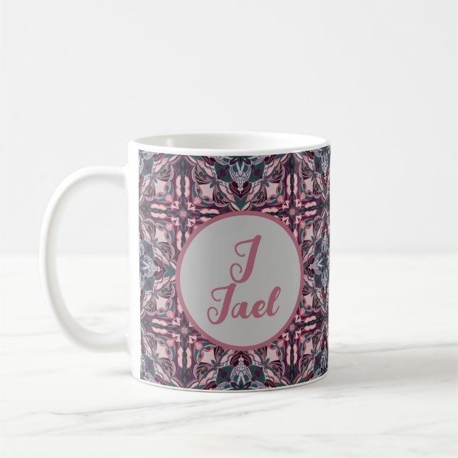 Mug Aquarelle Azulejo rose espagnol personnalisé (Gauche)