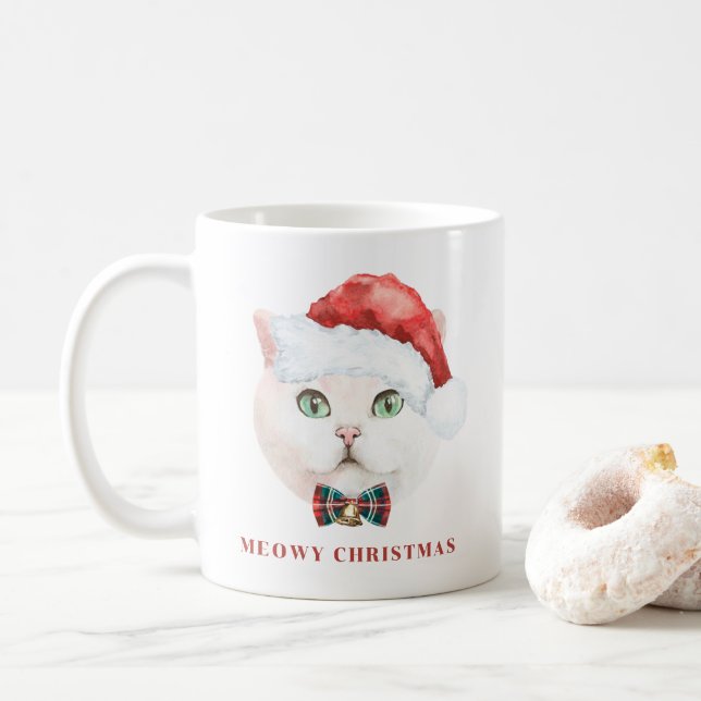Mug Aquarelle Blanc British Shorthair Cat Holiday (Avec donut)