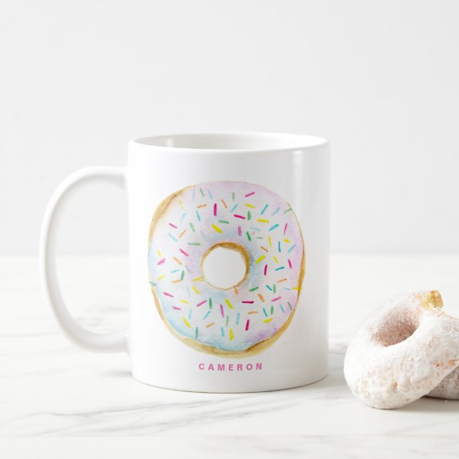 Mug Aquarelle Blanc Chocolat Saupoudrer Donut (Avec donut)