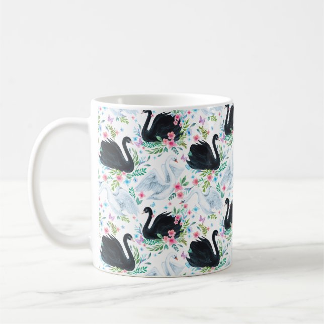 Mug Aquarelle blanc et noir lac de cygne transparent p (Gauche)