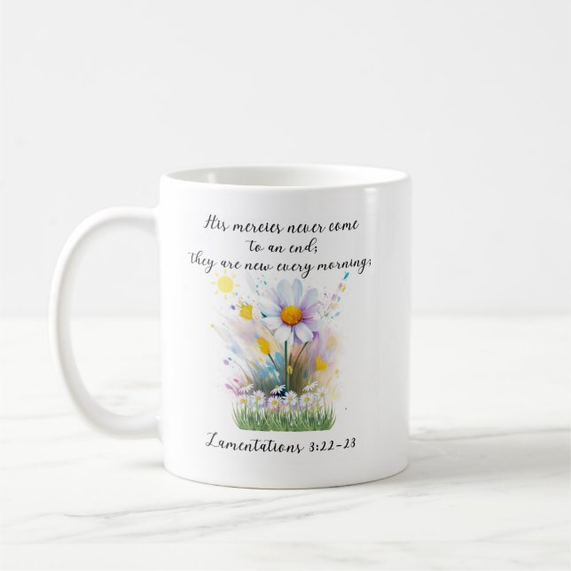 Mug Aquarelle Blanc Fleurs Peintes De Fleur Peint Avec (Gauche)