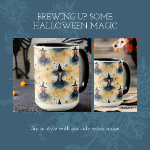 Mug Aquarelle blanche mignonne Halloween sorcières