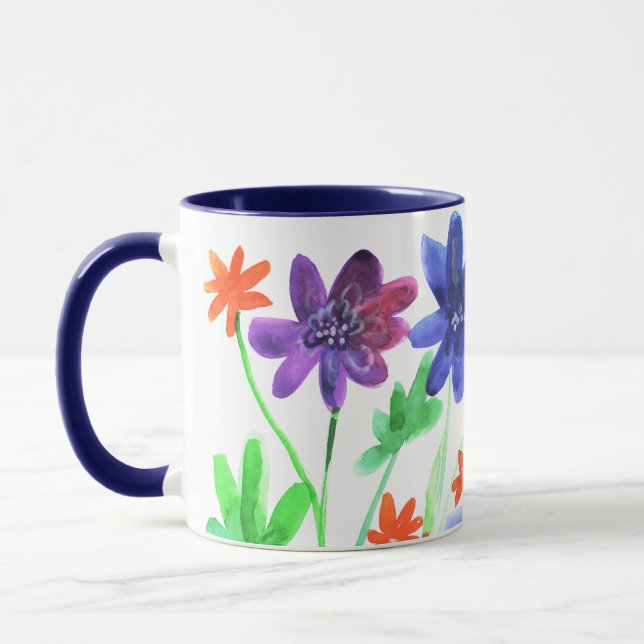 Mug Aquarelle bleu fleurs brillant (Gauche)