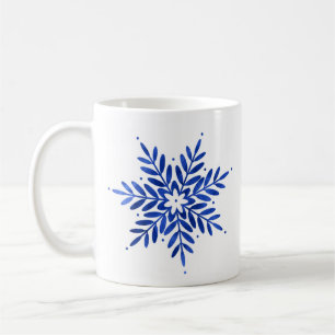 Mug Aquarelle bleu Indigo Flocon de neige Abstrait