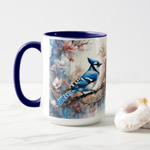 Mug Aquarelle bleu Jay Cherry Blossoms