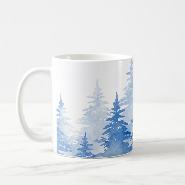 Mug Aquarelle bleue Arbres À feuillage persistant (Gauche)
