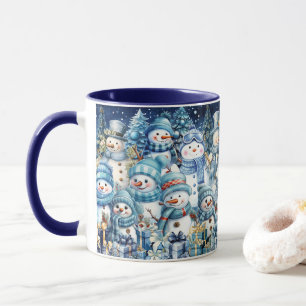 Mug Aquarelle Bleue Cute Famille Snowman