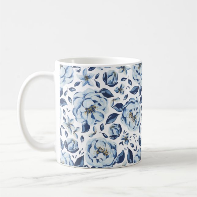 Mug Aquarelle bleue motif floral (Gauche)
