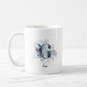 Mug Aquarelle bleue Nom personnalisé Lettre initiale G