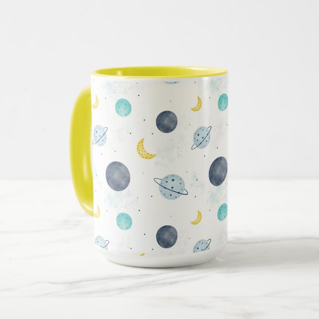Mug Aquarelle Blue Space Planet Motif (Devant gauche)