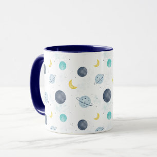 Mug Aquarelle Blue Space Planet Motif