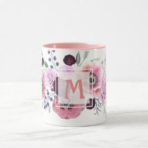 Mug Aquarelle bordeaux fleurs roses