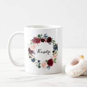 Mug Aquarelle Bourgogne et automne floral bleu de