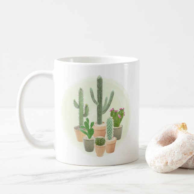 Mug Aquarelle Cactus Cactus Cactus Pots Plante Succule (Avec donut)