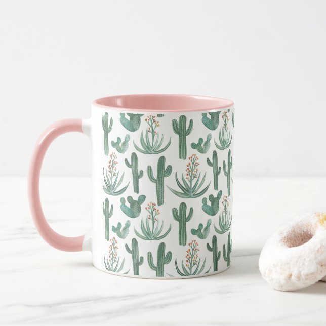 Mug Aquarelle Cactus & Succulents Motif du désert rose (Avec donut)