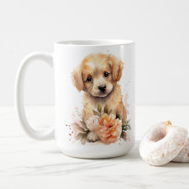 Mug Aquarelle cadeau Golden Retriever mignon Chien chi (Avec donut)