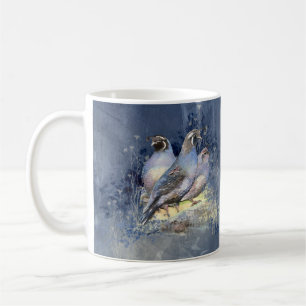 Mug Aquarelle California Quail Bird en bleu
