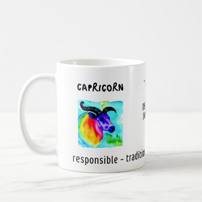 Mug aquarelle Capricorne zodiaque et caractéristiques (Gauche)