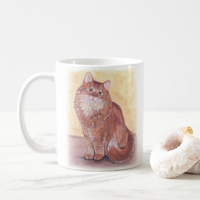 Mug Aquarelle Chat Orange Long Haie Animal Café (Avec donut)