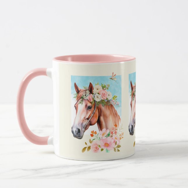 Mug Aquarelle Cheval et Fleurs Céramique (Gauche)