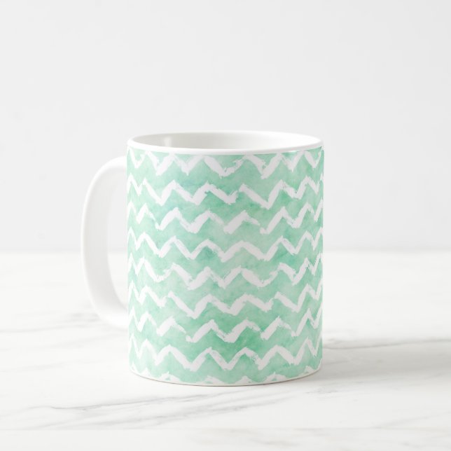 Mug Aquarelle Chic Mint Chevron Stripes (Devant gauche)