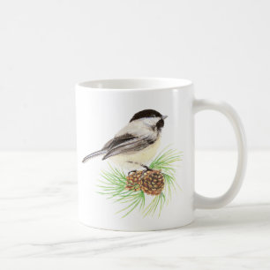 Mug Aquarelle Chickadee Oiseau et pin Art de la nature