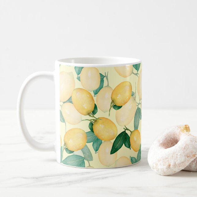 Mug Aquarelle Citrons et Feuillage (Avec donut)