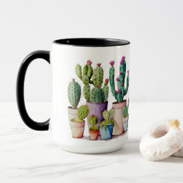 Mug Aquarelle classique cactus succulents dans les pot