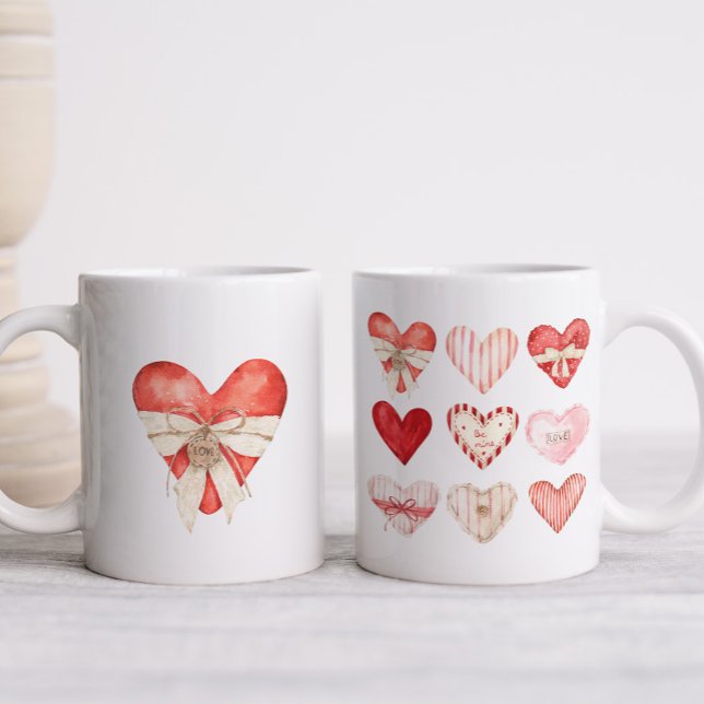 Mug Aquarelle Coeurs rouge et rose (Créateur téléchargé)
