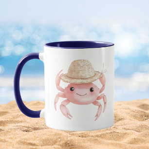 Mug Aquarelle côtière Casquette de paille de crabe ros