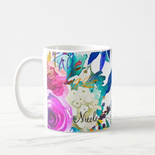 Mug Aquarelle couleur florale éclatant amusant couleur (Gauche)