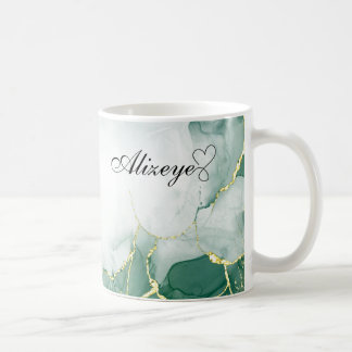 Mug Aquarelle couleur or vert émeraude personnalisée