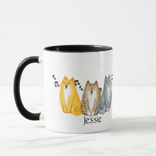 Mug Aquarelle Cute Chanter Meowing Chats Nom personnal