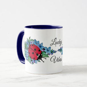 Mug Aquarelle Cute Ladybird Avec Fleurs Bleues Sauvage