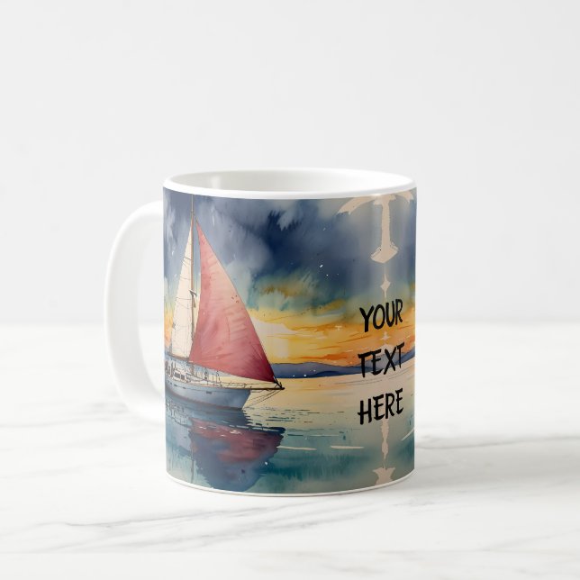 Mug Aquarelle de bateau sur la peinture de mer goutte  (Devant gauche)