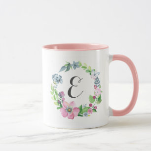 Mug Aquarelle de Boho florale et monogramme du