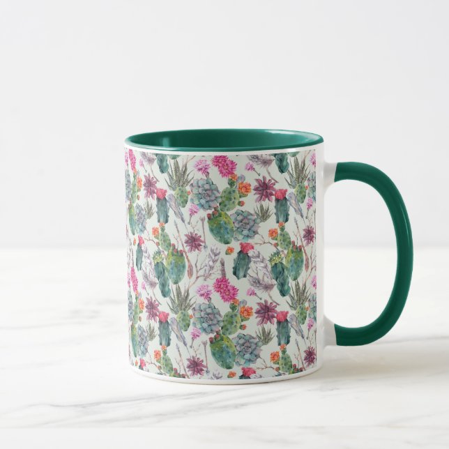 Mug Aquarelle de bois exotique Cactus et Motif succule (Droite)