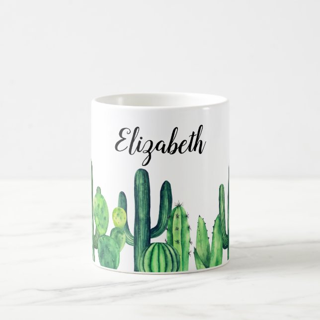 Mug Aquarelle de Cactus. Botanique verte. Moderne (Centre)