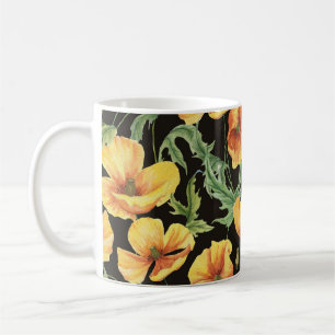 Mug Aquarelle de coquelicot jaune motif floral