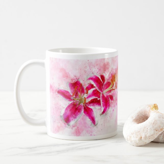 Mug Aquarelle de fleur de Stargazer Lily - wb 03 (Avec donut)