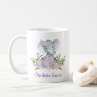 Aquarelle de lavande d'éléphant mignonne pivoines 