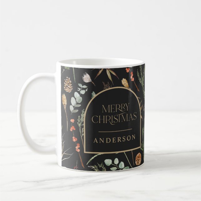 Mug Aquarelle de Noël botanique floral noir moderne (Gauche)