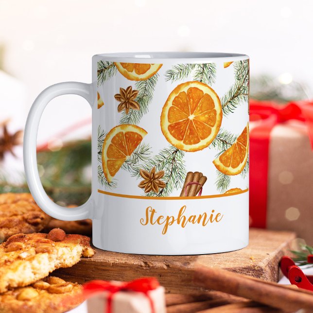 Mug Aquarelle de Noël Oranges Citrus Personnalisées (Créateur téléchargé)