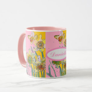 Mug Aquarelle de peinture de la jonquille Fleur rose j